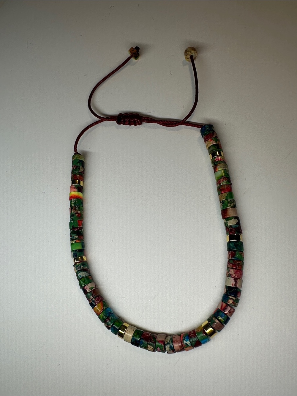 Colorful Mosaic Stone Bead Bracelet with Adjustable Cord